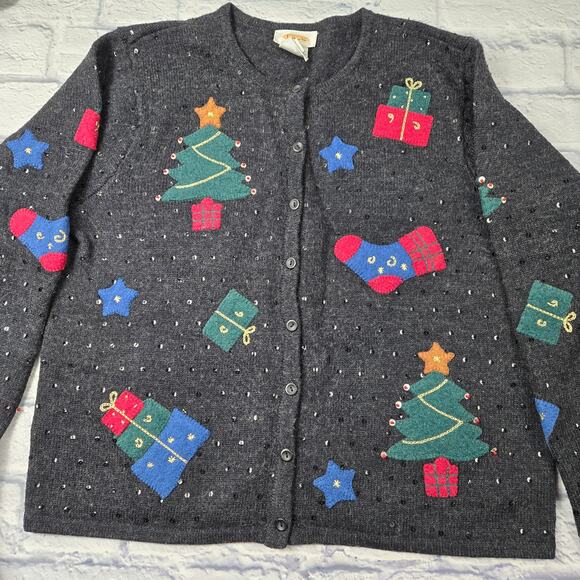 Vintage Talbots Embellished Wool Sweater Christmas made in Hong Kong sz Medium - Picture 2 of 11